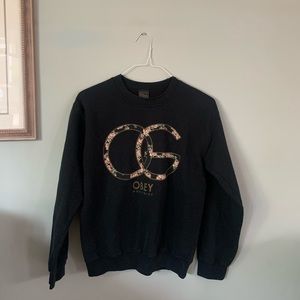 Obey Floral Logo Black Crewneck
